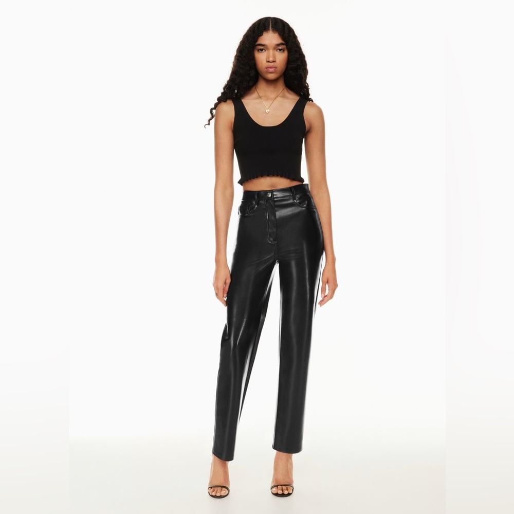 Aritzia Wilfred The Melina Black Straight Leg Vegan Leather Pants size 0